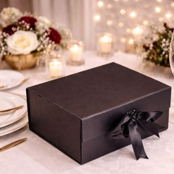 (26 x 21 x 11 cm) Multipurpose Decorative Folding Paper Cardboard/Rigid Box with satin ribbon,DIY Box for Gift Hamper,Valentine Gifting,Wedding gifing.