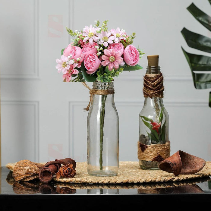 Artificial Peony Rose Flower Bunch for - Home, Office, Bedroom, Balcony,Table Display, Living Room Decoration and Craft Corner- (Without Vase)