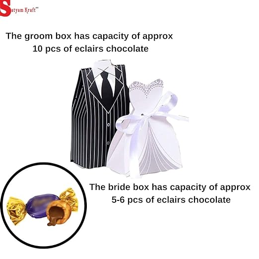 SATYAM KRAFT 40 Pcs Bride style shaped candy Folding Storage Box with 40 ribbons for Return Gift , Birthday, Valentine's Day - Cardboard Boxes with Ribbon, Perfect for Packing Chocolate, Dry Fruits, and Invitations (White)