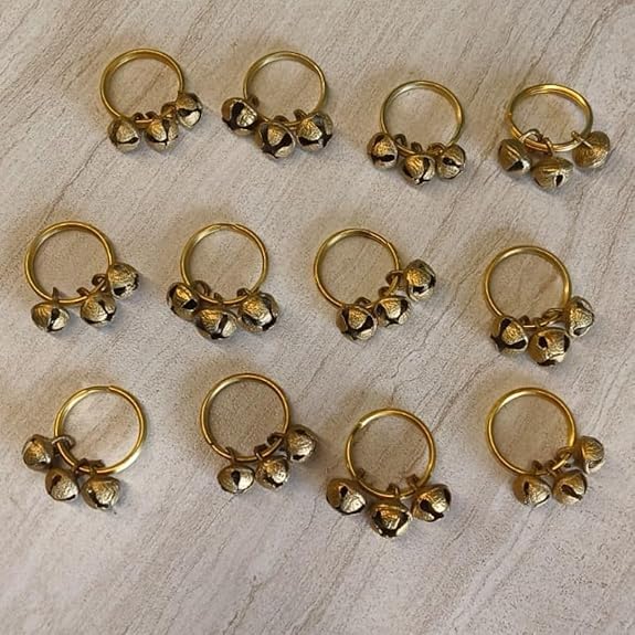 6 pair Ghungroo Ring for Wedding, Bridal Entry ,Ganpati and Janmashtmi Aarti , Clapping Ghungroo Kadi Finger, for Ring Gifting, Small Bells For Lord Godess God Ganapati, Pooja Aarti Ganesh Pooja Celebration, Clapping Anguthi (Pack of 6 pair) (12 pcs)