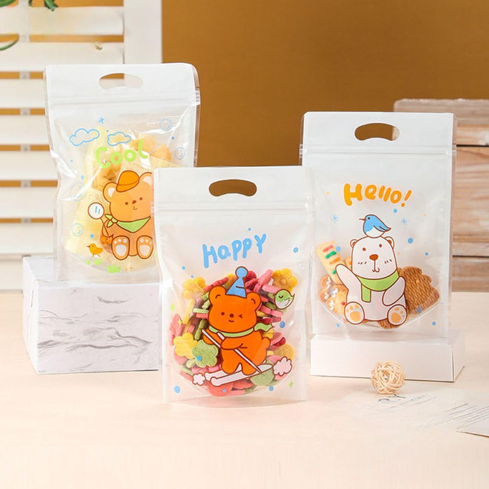 Small Random Teddy Design Ziplock Goodie Pouches With Handle For Gifting, Return Gifts, Birthday, Baby Shower, Party Pouches | Chocolate & Dry Fruit Packing