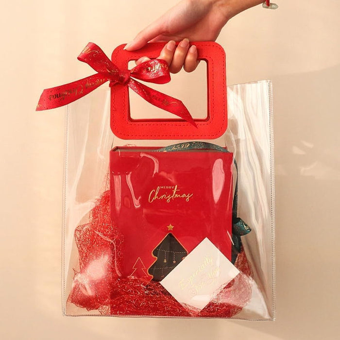 Square Handle Transparent Bag Goodie Bags With Handle Gift bag, hamper bag, Carry Bags, shopping gift bag for Gifting, Presents, Packing, Return Gifts, Birthday, Events(Small)(18 x 9 x 20 cm)