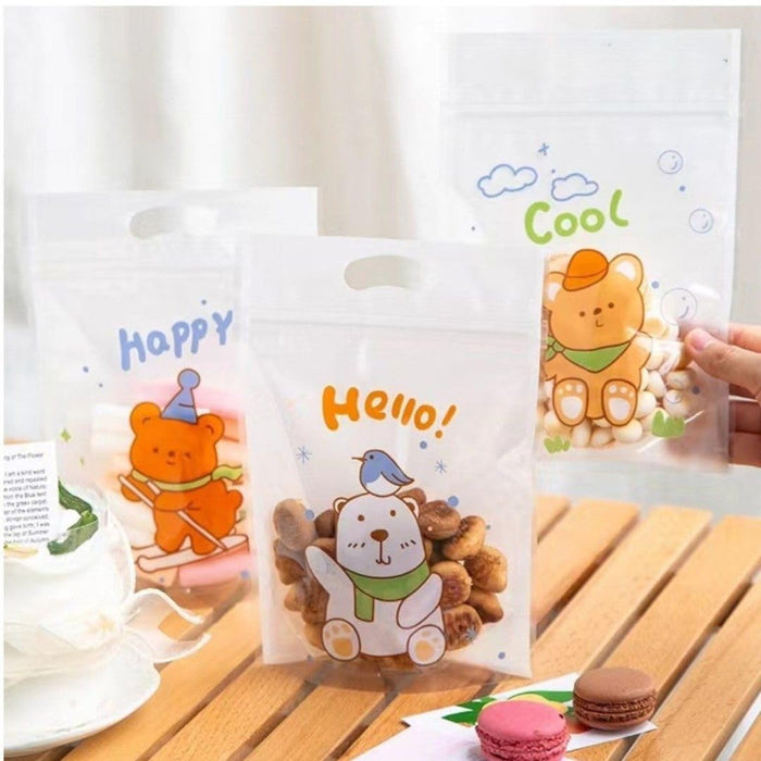 Small Random Teddy Design Ziplock Goodie Pouches With Handle For Gifting, Return Gifts, Birthday, Baby Shower, Party Pouches | Chocolate & Dry Fruit Packing
