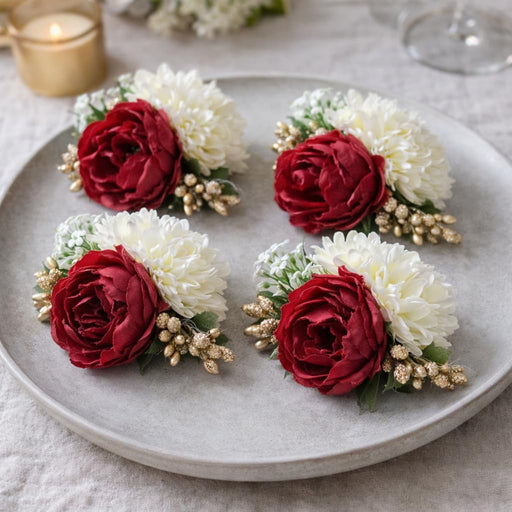 Handmade Artificial Peonies/ Rose Flower Bunch for Hamper, Flower Brooch Hamper, Trousseau Packing, Decoration, Gifting, DIY Craft & Wedding/Marriage Hamper Decors (Pack of 6)