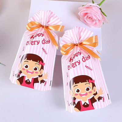 40 Pcs Cartoon Gift pouch/Potli with Ribbon | Cute Pink & Blue Candy Wrapper for Birthday Return Gifts, Kids Party Favors, Small Treat Bags, Goodie Bags, Specially For Baby Shower Gifting ,Return Gift,Potili Pouch (Happy Every Day Design)