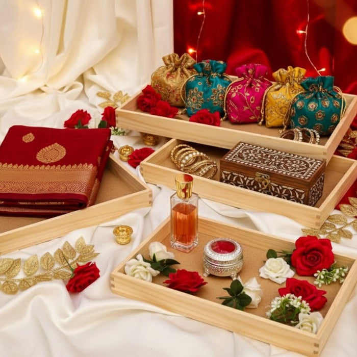 Big Multipurpose Decorative Pinewood  Rectangle Tray for Gift Hamper,Wedding Gifting Boxes and Decoration Purpose.