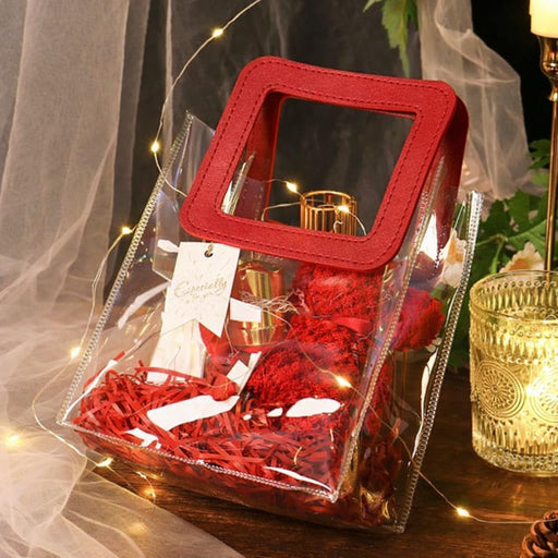 Square Handle Transparent Bag Goodie Bags With Handle Gift bag, hamper bag, Carry Bags, shopping gift bag for Gifting, Presents, Packing, Return Gifts, Birthday, Events(Small)(18 x 9 x 20 cm)