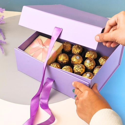 (26 x 21 x 11 cm) Multipurpose Decorative Folding Paper Cardboard/Rigid Box with satin ribbon,DIY Box for Gift Hamper,Valentine Gifting,Wedding gifing.