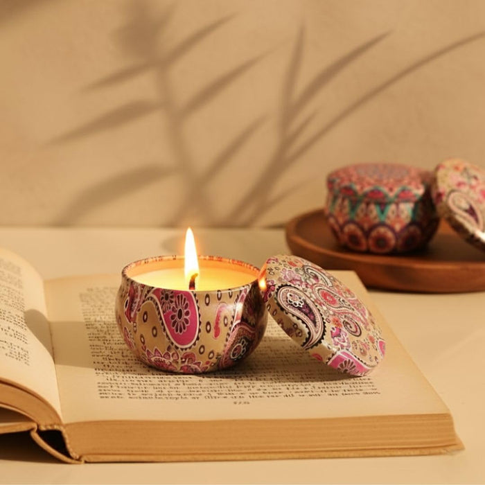 Tin Can Round Shape Aroma Scented Soy Wax Candle Gift Perfect for Candlelight Dinner, Home Decoration, Aroma Fragrance (Random Color, Pack of 6)