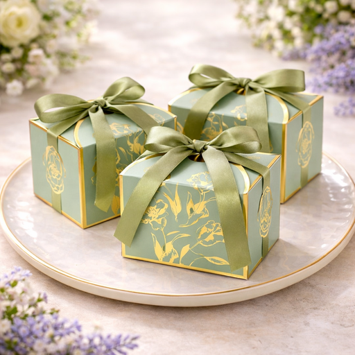 Big size Square Shape Decorative Folding Storage Box With Ribbon for Return Gift, Birthday, Boxes, Occasions, Perfect for Packing Chocolate, Dry Fruits (Green)