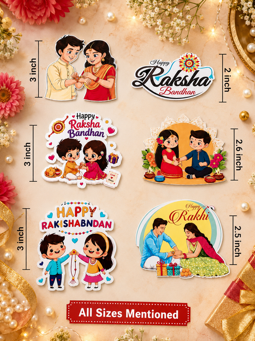 12 pcs  Raksha Bandhan MDF Cutouts (2 to 3 inches ) | 6 Assorted Designs × 2 Each | Decorative Craft Embellishments for Rakhi Hampers, Gift Boxes & DIY Projects