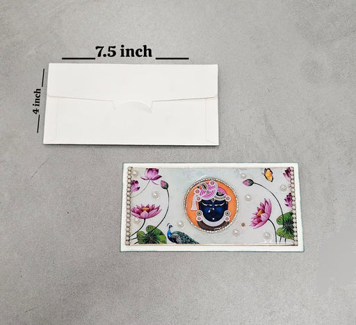 2 PCS Premium Decorative Resin Envelope/Money envelope with Krishna/shreensthji  & Elephant Design – Wedding Shagun Cash Gift Envelope (7.5×4 Inch)