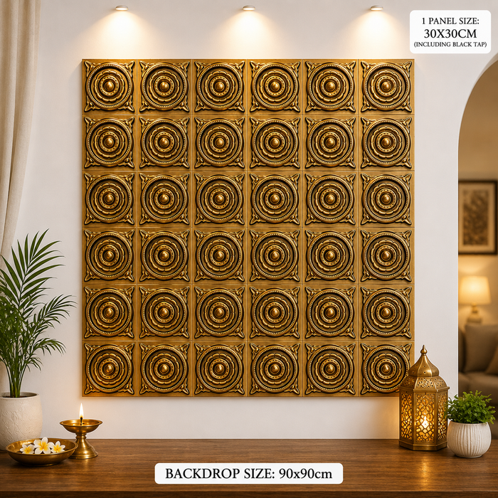Premium Ganpati  Bappa Backdrop Wall Panels (9 pcs set) | 30 × 30 CM Each Panel | 90 × 90 CM DIY Mandap Background | 9 Panels | 3 Designs | Includes Double-Sided Tape