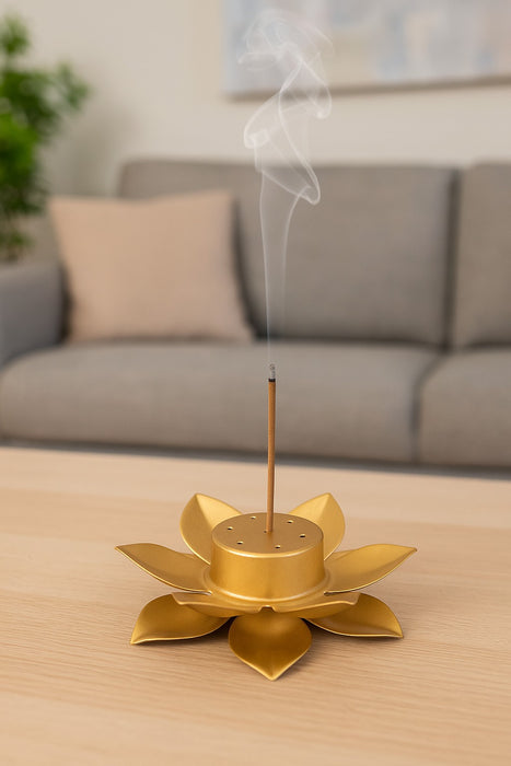 3 Pcs Golden Lotus Metal Agarbatti Stand – Premium Incense Stick Holder (13 cm x 3 cm)