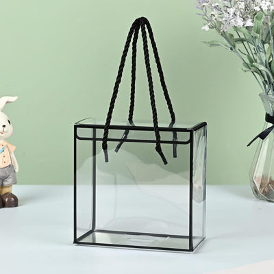 12 pcs Small Square Trasparent Black border Bag Goodie Bags Gift bag, gift For new year Gifting, marriage Return Gifts, Birthday, Wedding, Party, Season's Greetings(Small) (Black) (14x 7 x 14)cm