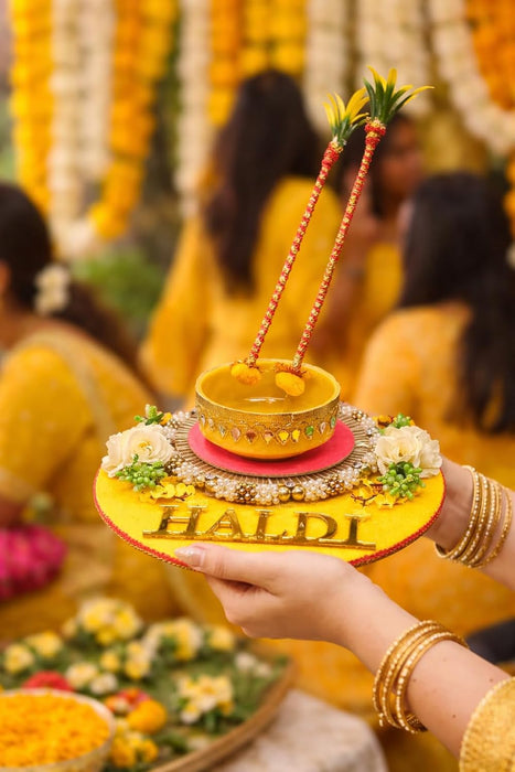 Handcrafted Haldi Platter Holder Tray -Ideal for Haldi Ceremony, Decorative Plates for Groom-Bride, Marriage Functions.