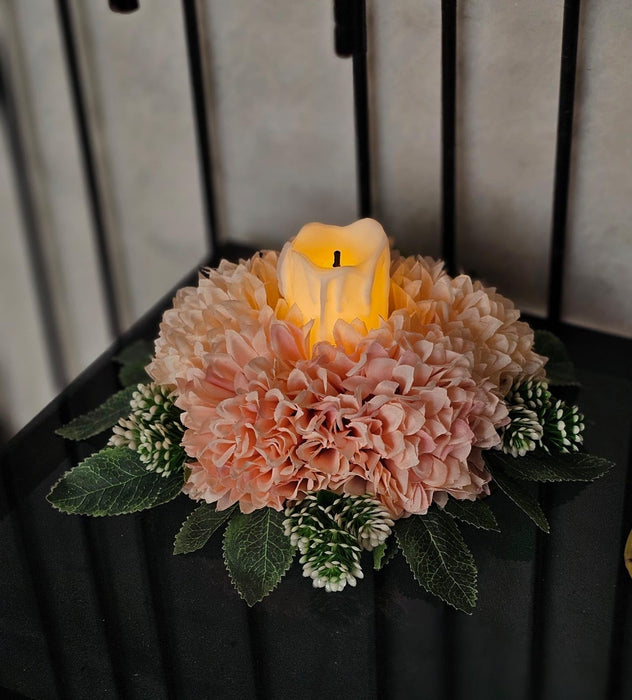 Artificial Flower Center Table Candle Holders with LED candle for Center Table Decor, LED Tealight Candle with Artificial Floral Arrangement, Home Decoration, Housewarming, Wedding, and Festive Decor(10 Inch)