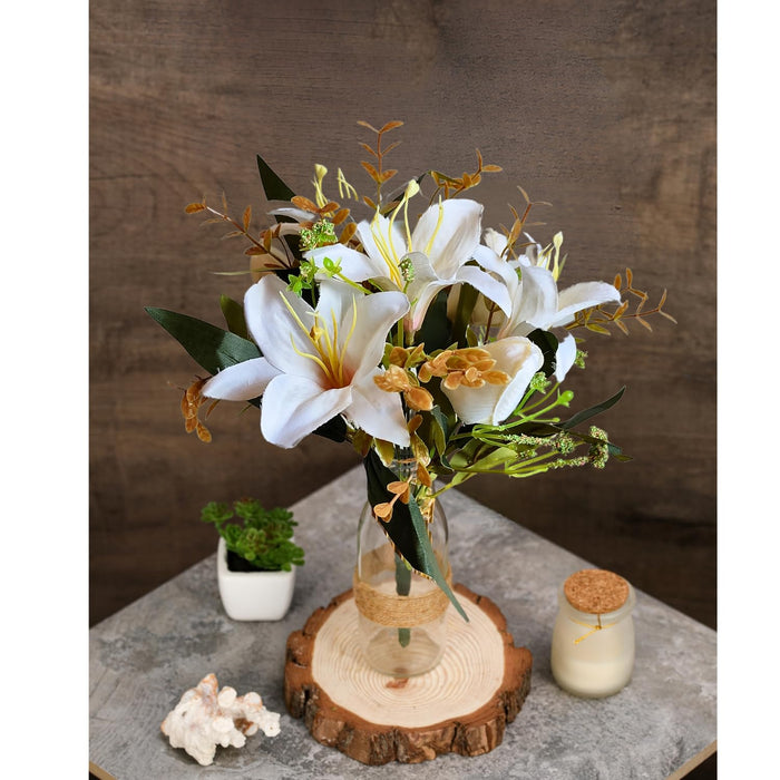 1 Piece of Artificial Lily Tulip Fake Flowers Bunch decorative items For Gifting,Home Decor,Office,Bedroom, Balcony,Living Room, Table, Festival, Craft(Without Vase Pot)(Pack of 1)