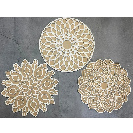 SATYAM KRAFT 3 PCS MDF Rangoli Mat with Wooden Base. Easy to Use. Just Fill It Up with Rangoli,Flowers,Pulses Inland Rangoli Stencils Border for Floor Home Diwali Decoration DIY (pro Pack of 3)