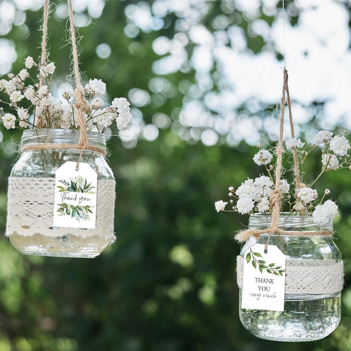 Floral Print Thank You Gift Tags with String – Elegant craft Paper Tags for Wedding, Birthday, Return Gifts & Hampers.