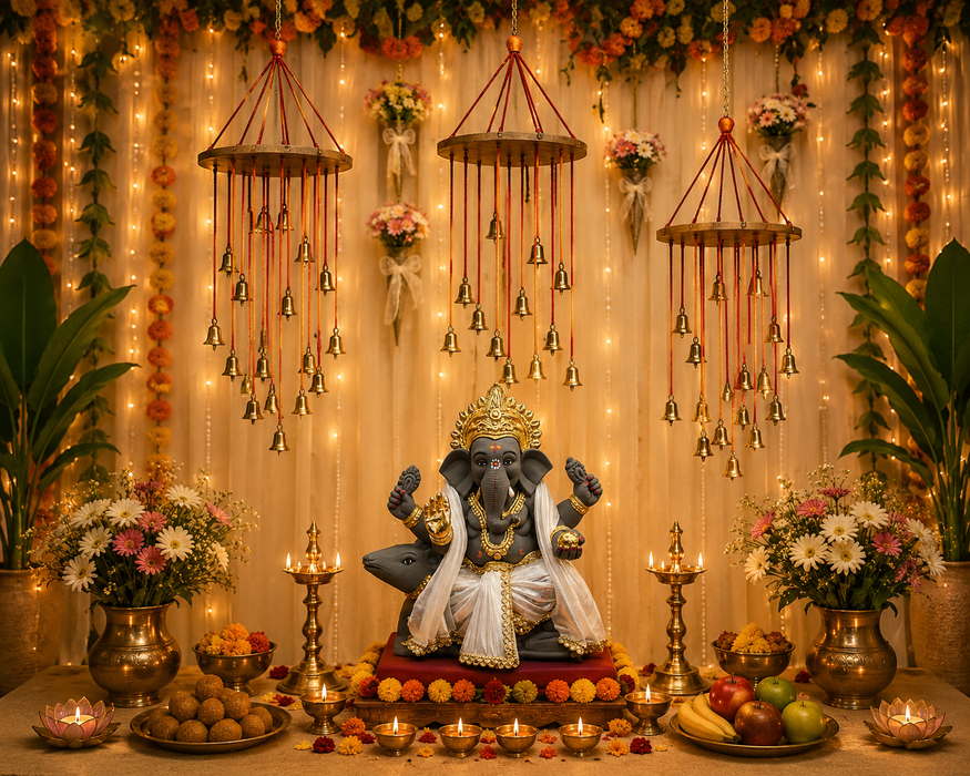 Nadachhadi / Mauli Thread ,Bell Decor DIY Kit With Round MDF  | DIY Hanging  Kit for Ganpati, Janmashtami, Navratri & Diwali Decoration