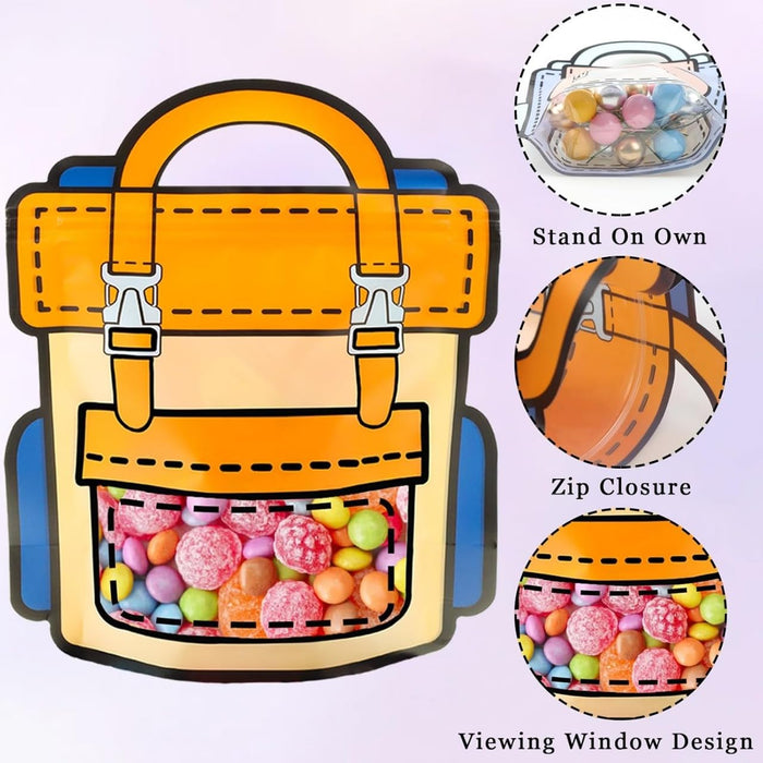Big Backpack style Ziplock Goodie  Pouches  With Handle For Gifting, Return Gifts, Birthday, Baby Shower, Party Pouches | Chocolate & Dry Fruit Packing (Big)(28 x 24 cm)