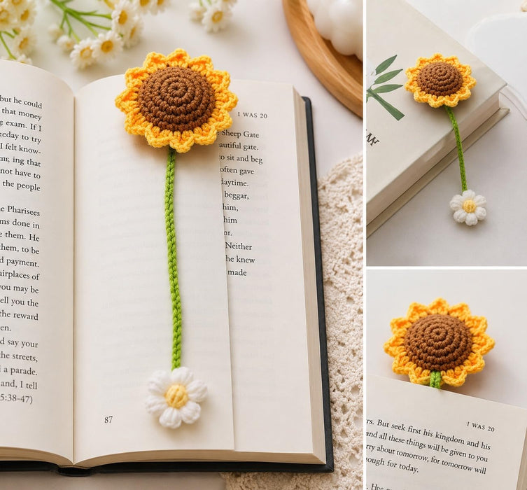 2 Pcs Artificial Sunflower Crochet Hanging Ornament for Home Decor | Handmade Sunflower Car Mirror Hanging Accessory | Crochet Flower Car Dashboard Decoration | Home, Window, Door