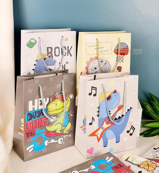 Dinosaur Paper Bag Goodie Bags With Handle Gift Paper bag, gift For Valentine Gifting, marriage Return Gifts, Birthday, Wedding, Party, Season's Greetings(Big)(Random Design)