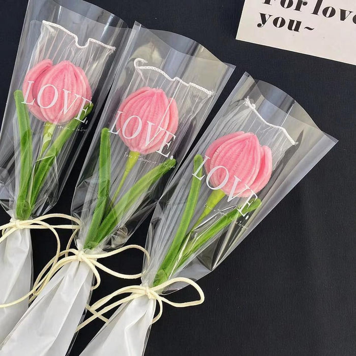 Artificial Twister (Pipe Cleaner ) Tulip Flower Bouquet | Single Wrapped Tulip Gift Set with Transparent Packing | Ready-to-Gift Flower for Valentine, Wedding & Return Gifts
