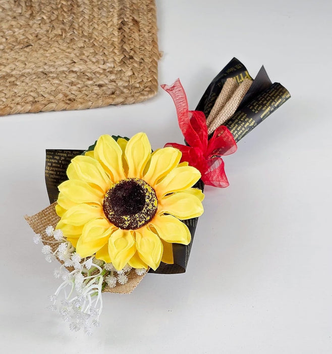 Ready to use Bouquet Artificial Flower White BabysBreath & Sunflower Gypsy Wrapped for Best Wishes,Gifting,Housewarming,Wedding,Office,Welcoming, Surprice,Gift for her/him Birthday,Anniversary