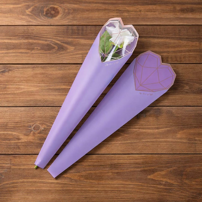 Heart Shaped Decorative Flower Bouquet Cover for Single Rose/Flower/Bouquet | Decorative Wrapping Sleeve for Gifting, Wedding, Propose, Valentine (Purple)