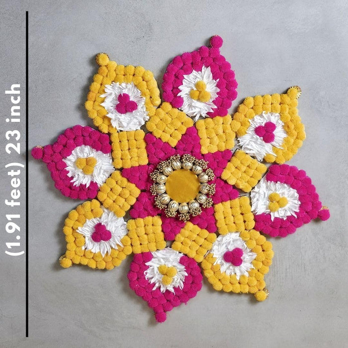 1 Piece Rajwadi Multi Colour Flower pompom Design Rangoli, Easy to Use. Just Set up with your own choice and make Rangoli for Floor Home Diwali Decoration DIY