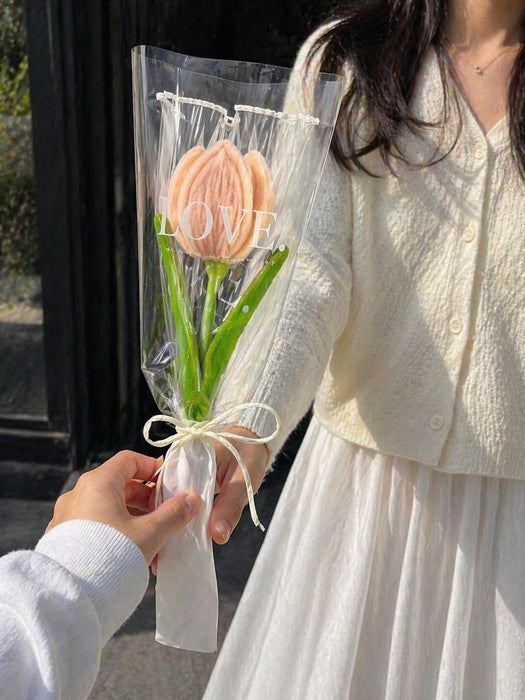 Artificial Twister (Pipe Cleaner ) Tulip Flower Bouquet | Single Wrapped Tulip Gift Set with Transparent Packing | Ready-to-Gift Flower for Valentine, Wedding & Return Gifts