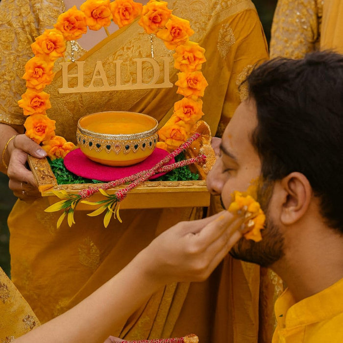 Handcrafted Haldi Platter Holder Tray -Ideal for Haldi Ceremony, Decorative Plates for Groom-Bride, Marriage Functions.
