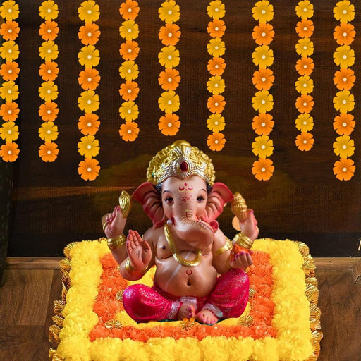 1 Pc(32 cm) Diameter Artificial genda Marigold Flower Rangoli Mats