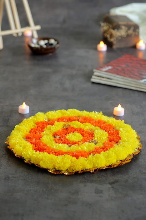 SATYAM KRAFT 1 Pcs Genda Marigold Artificial Flower mat Rangoli Mats