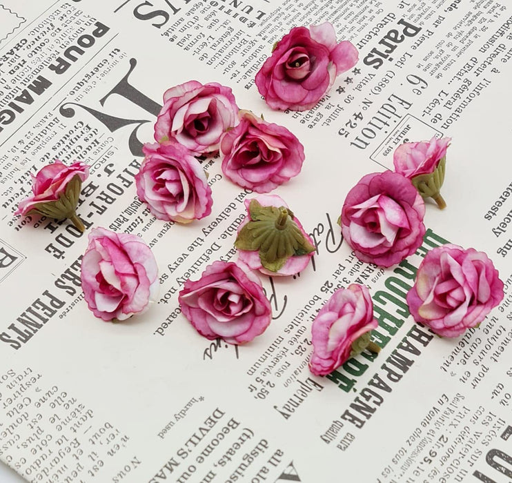 Artificial Small Rose Flowers Fake Fabric Head Rose Flowers For Home Decoration, Gift, Mandir Pooja Table, Cake Decor, Bouquet Making, Backdrop, DIY Art Craft, Diwali Items Material (4 cm)