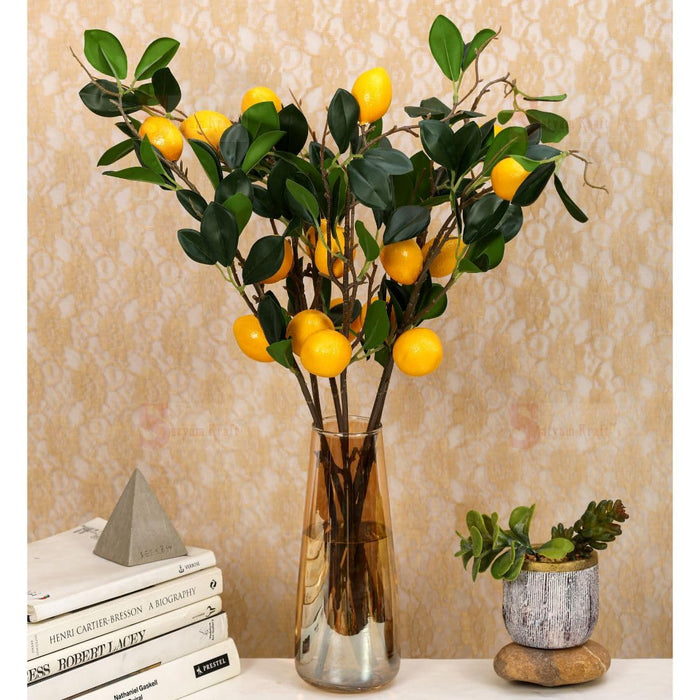SATYAM KRAFT 3 Pc Lemon Plant Stick, Elevate Your Décor with Artificial Lemon Branches Lifelike Lemon Tree Plants for Vase Display in Home, Garden, Office, Living Room (Pack of 3)
