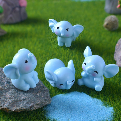 Pack Of 2 Set (8 pcs)Cute Elephant Miniature Set | Decorative Showpieces for Home, Garden, Table, Car Dashboard, Office Desk & Fairy Garden |Collectibles & Gift for Kids & Animal Lovers (Blue)