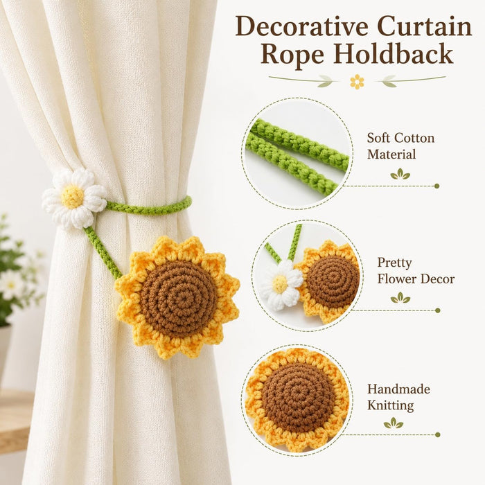 2 Pcs Artificial Sunflower Crochet Hanging Ornament for Home Decor | Handmade Sunflower Car Mirror Hanging Accessory | Crochet Flower Car Dashboard Decoration | Home, Window, Door