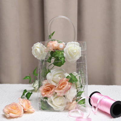 15 Pcs Large Transparent PVC Plastic Bag Goodie Bags With Handle Gift bag, Carry Bags, gift bag, gift for Gifting, Return Gifts, Birthday, Wedding, Party, Festivals, Events (Large)(34 x 23 x 11.5 cm)