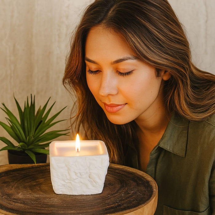 Scented Wax Candle in Square Container | Blue Aromatherapy Candle for Home Décor, Spa, Meditation, Gifting & Relaxation