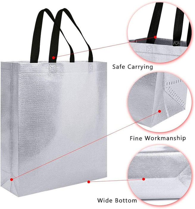 Medium Size Non Woven Fabric Bag With Handle 26 x 29 cm Gift Paper bag, Carry Bags, gift bag, gift for Birthday, gift for Festivals, Season's Greetings and other Events(Silver)