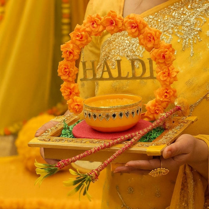 Handcrafted Haldi Platter Holder Tray -Ideal for Haldi Ceremony, Decorative Plates for Groom-Bride, Marriage Functions.