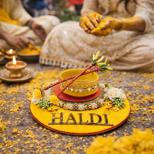 Handcrafted Haldi Platter Holder Tray -Ideal for Haldi Ceremony, Decorative Plates for Groom-Bride, Marriage Functions.