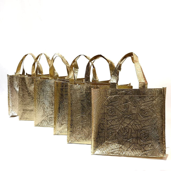 Small Size Non Woven Fabric Bag With Handle 28 x 25 cm Gift Paper bag, Carry Bags, gift bag, gift for Birthday, gift for Festivals, Season's Greetings and other Events(Gold)(Pack of 12)