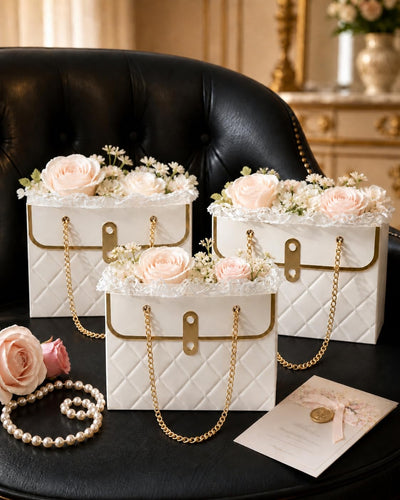 Luxury Chain Handle Gift Bag | Premium Wedding Return Gift Bag | Foldable Paper Gift Bag for Hampers & Gifting (Black, Red, Pink, White)