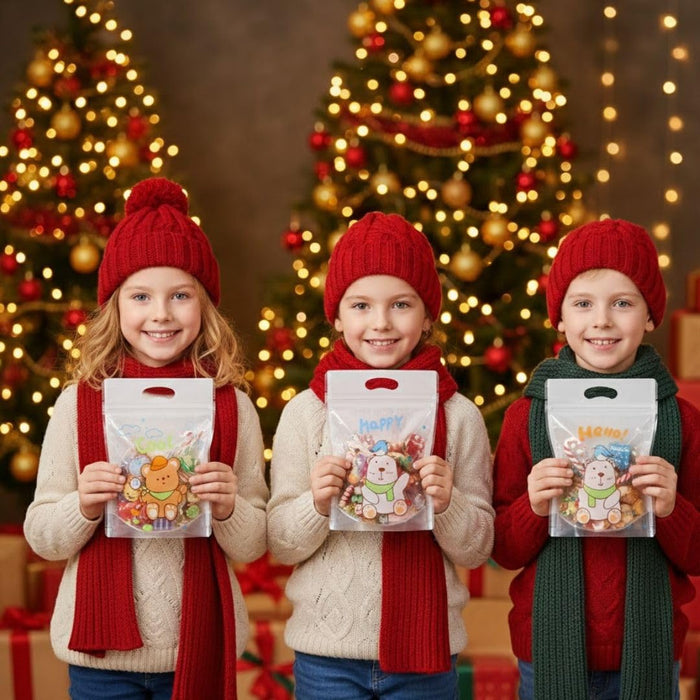 Small Random Teddy Design Ziplock Goodie Pouches With Handle For Gifting, Return Gifts, Birthday, Baby Shower, Party Pouches | Chocolate & Dry Fruit Packing