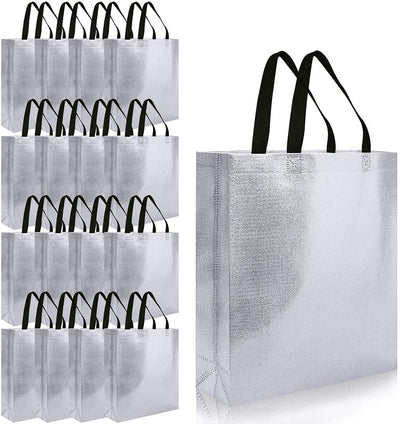 24 Pcs Medium Size Non Woven Fabric Bag With Handle 26 x 29 cm Gift Paper bag, Carry Bags, gift bag, gift for Birthday, gift for Festivals, Season's Greetings and other Events(Silver)