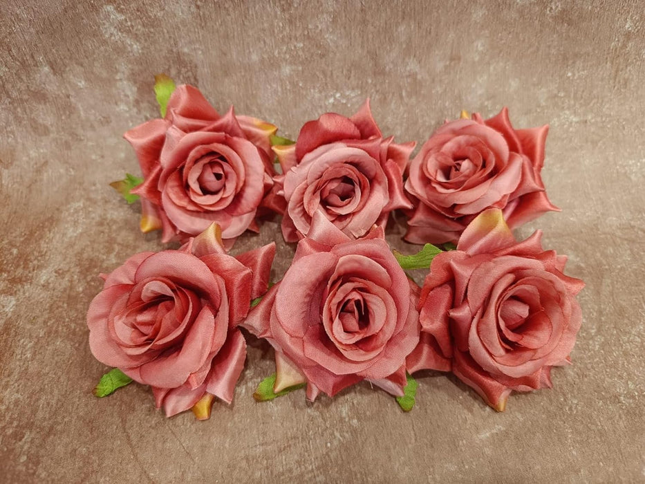 Artificial Hybrid Tea Rose Heads Flowers for Home Decoration, Gift, Mandir Pooja Table, Cake Decor, Bouquet Making, Backdrop, DIY Art Craft (Pack of 12)